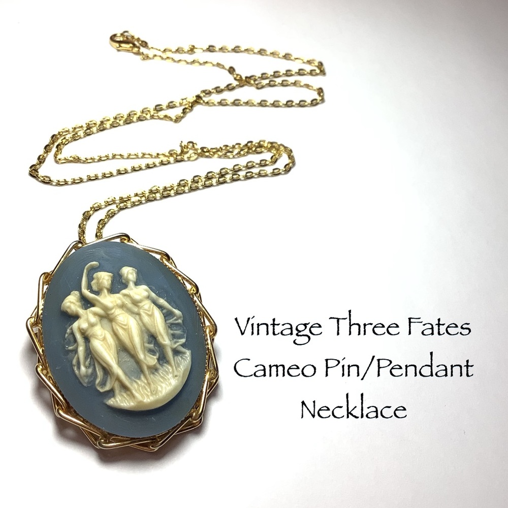 🆕Vintage Three Fates Cameo Pin/Pendant Necklace